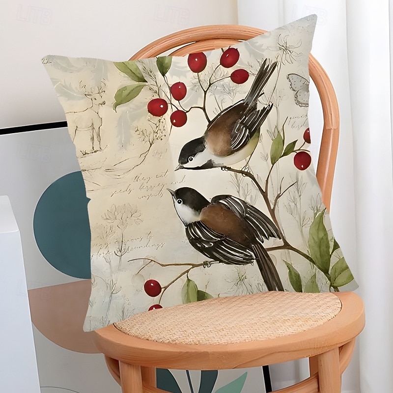 Capa de almofada decorativa em linho com estampa floral de primavera e pássaros, ideal para sala de estar, sofá e decoração de casa. de 2026 por $9.99 –P3