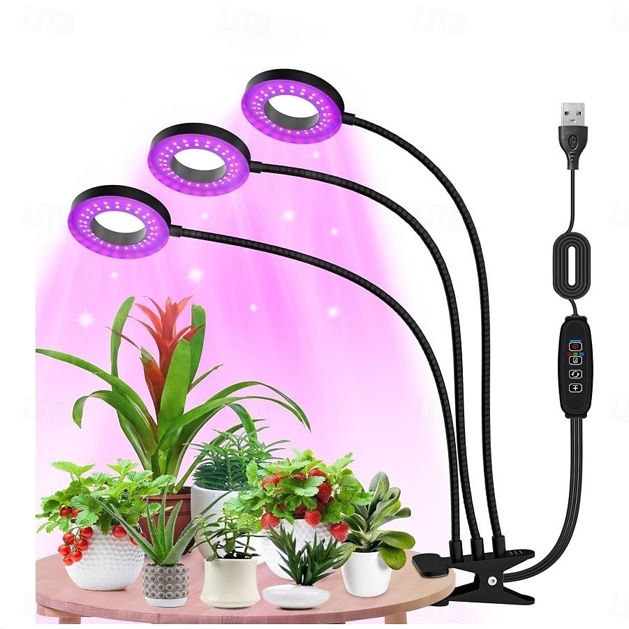 Luminária de LED para cultivo de plantas com 1/2/3/4 LEDs, espectro completo, 48 LEDs, temporizador, brilho ajustável, alimentação USB 5V, ideal para plantas de interior, hidroponia, hortaliças, de 2026 por $18.49 –P4