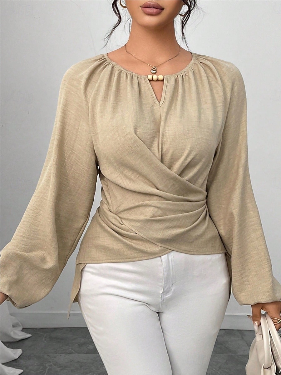 Women's Blouse Ruched Plain Elegant Stylish Basic Long Sleeve Crew Neck Regular Tops Daily Streetwear Black Pink Wine Green Khaki Spring Fall 2026 - $29.99 –P1
