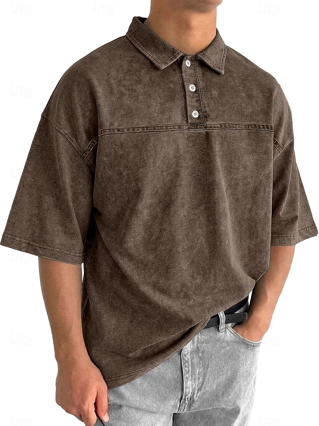SoftFade™ Heren Zuurwas Shirt Katoen Polo Shirt Casual Zakelijk Ribbel Polo Kraag Korte Mouwen Mode Basic Effen Kleur Kleurblokken Knopen Gewassen Lente  Herfst Loose Fit Zwart Marineblauw 2026 - $31.99 –P9