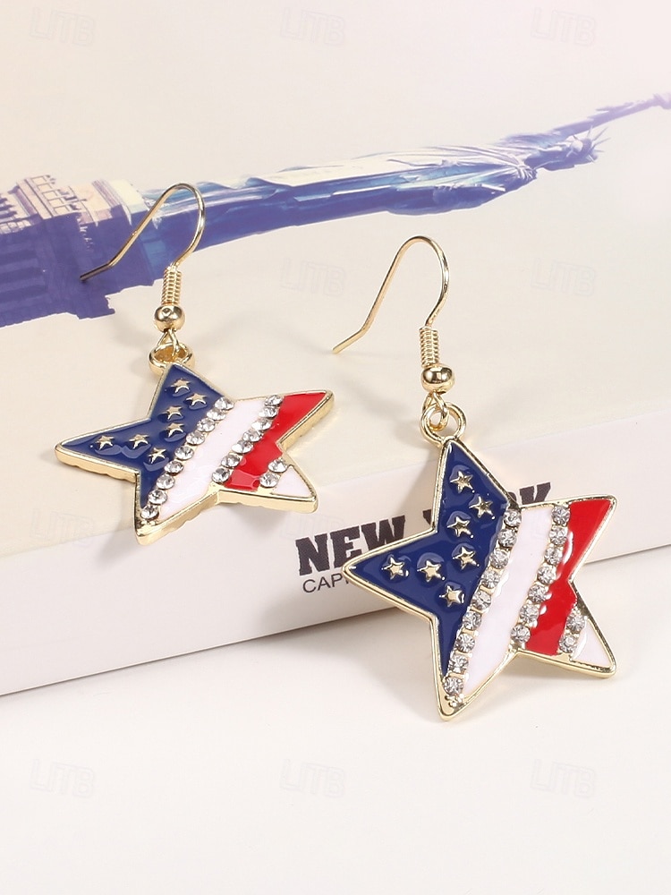 Orecchini pendenti patriottici in lega per donne per il 250° anniversario degli Stati Uniti stili multipli della bandiera USA e cuori gioielli dichiarativi rossi bianchi e blu per feste e festival del 2026 a $7.99 –P10
