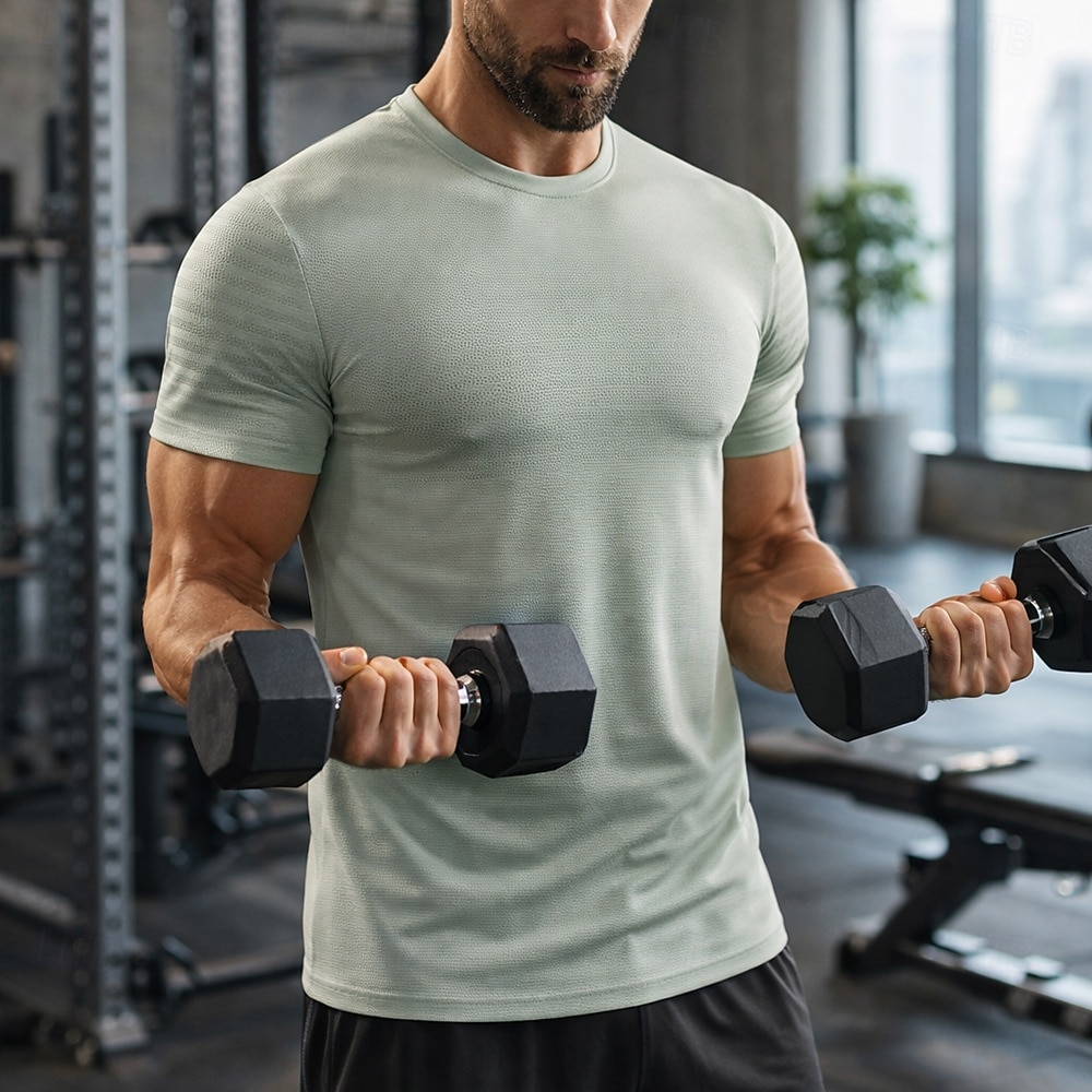 Herr Solid färg T-shirt för jogging Kompressionströja Atletisk skjorta Sport topp Sommar Kortärmad Snabb tork Fuktabsorberande Andningsfunktion Gymträning Gång Joggning Svart Vit Himmelsblå 2026 - $18.99 –P4