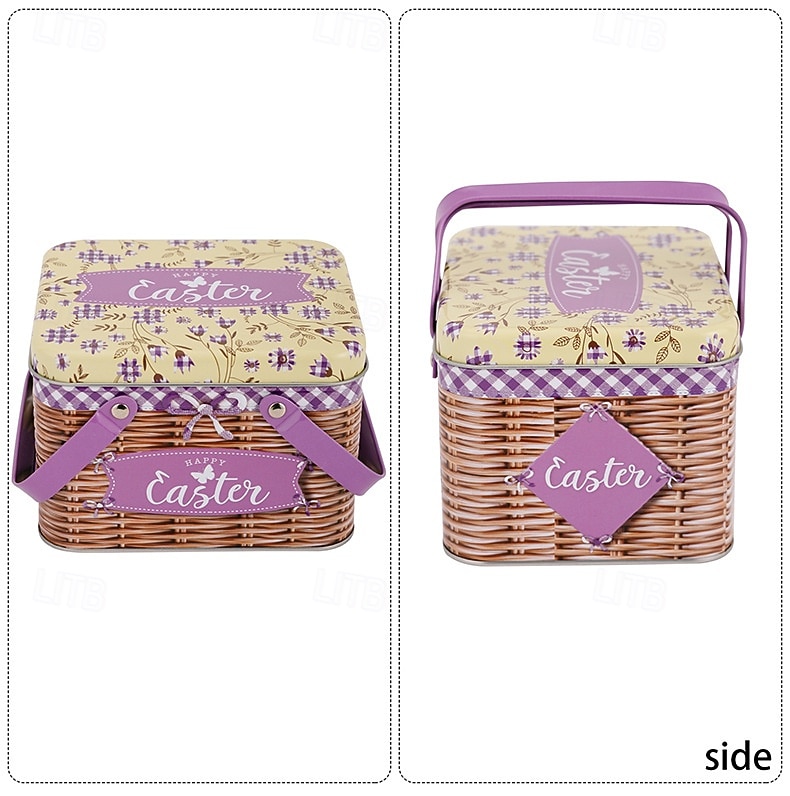 Easter Bunny Tin Carry Basket, Colorful Metal Rabbit Storage Box with Handle, Creative Easter Decoration Treat Gift Container 2026 - $14.99 –P4