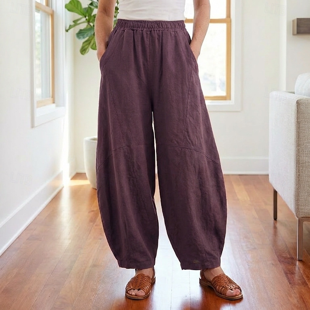 Dam Byxor av linne i bomull Kinesiska Sommarbyxor underbyxor Semester Streetwear Grundläggande Fullängd Medium Midja Slät Ficka Elastiskt midjeband Bekväm Komfort Microelastisk Dagligen Utomhus Gata 2026 - $49.99 –P5