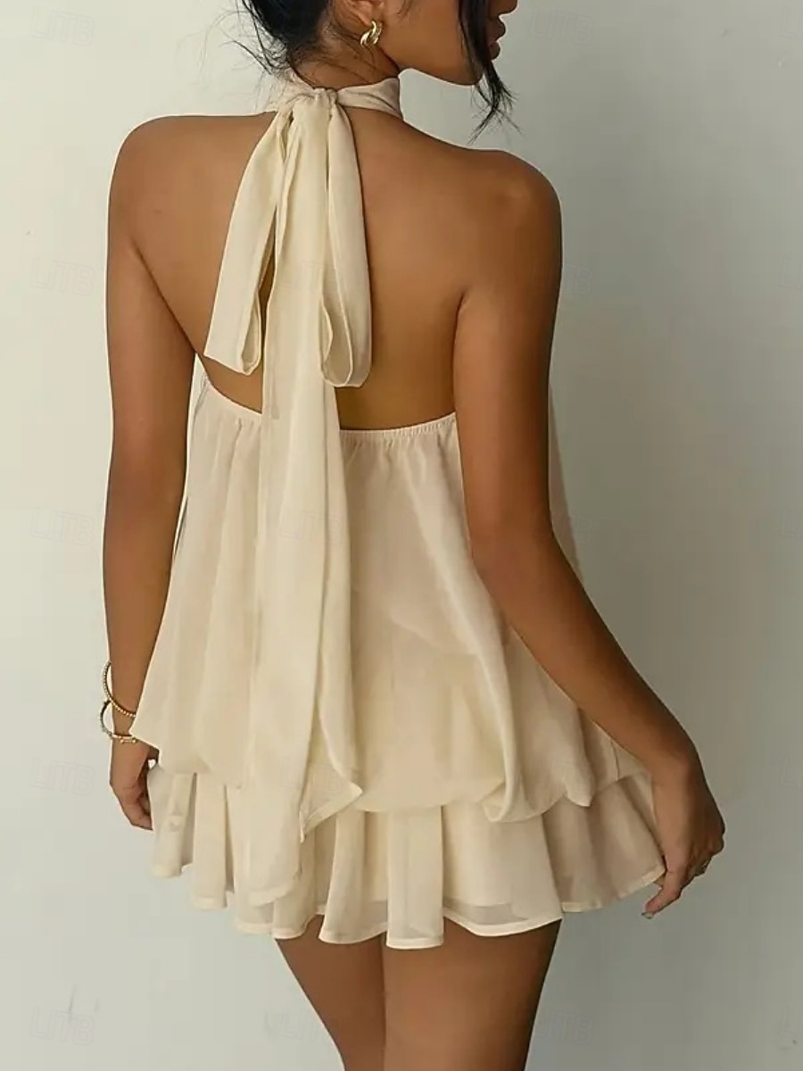 Dames Mini-jurk Zomerjurk halter jurk Casual Dagelijks Strand Feestdagen Ruim Passend Effen Mouwloos Halternek Geel Rood Hemelsblauw Bruin Zomer Lente 2026 - $33.99 –P10