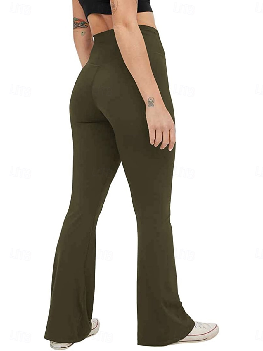Mulheres Calças leggings flare Moda Roupa de rua Básico Comprimento total Cintura Alta Tecido Cintura elástica Confortável Com Stretch Diário Ginásio Ioga Preto Azul Marinha Azul Verde Primavera de 2026 por $16.99 –P10