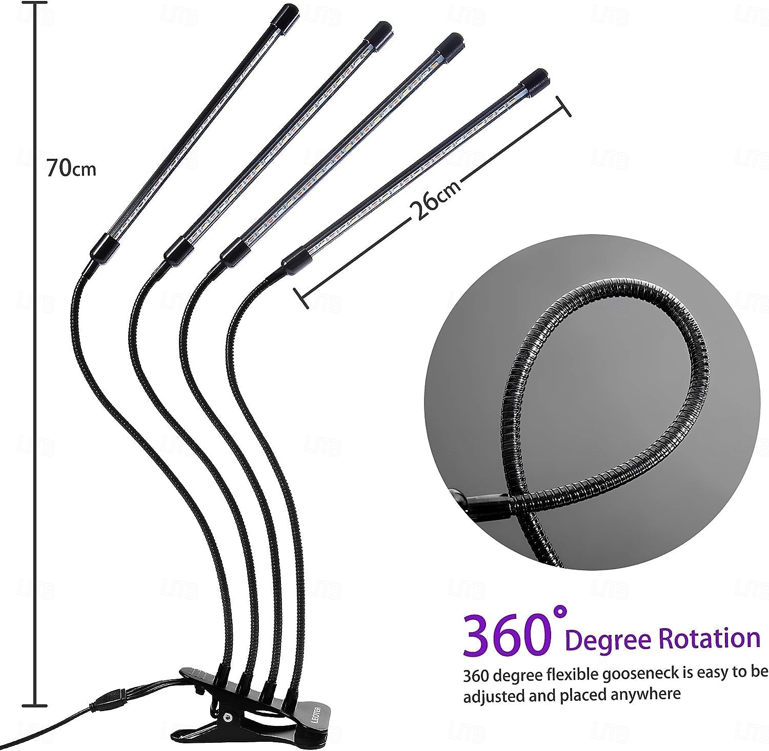 4-Head Clip-On LED Plant Grow Light, Full Spectrum Red & Blue, 80 LEDs, 3/9/12H Timer, 5V USB, Adjustable for Indoor Greenhouse, Succulents, Seedlings, Plant Growth Light 2026 - $26.99 –P9