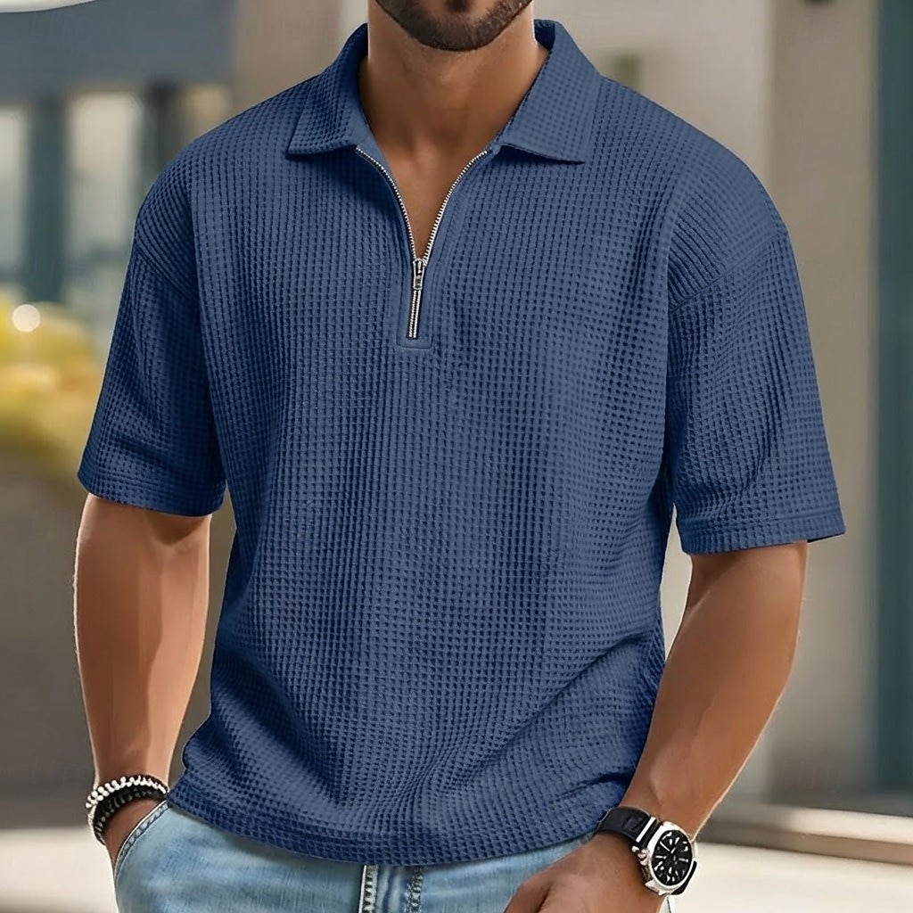 Ανδρικά Βάφλα Πόλο Μπλουζάκια Zip Polo Causal Καταλληλότητα Πέτο Τρίμηνο φερμουάρ Κοντομάνικο Μοντέρνα Μυς Συμπαγές Χρώμα Σκέτο Φερμουάρ Καλοκαίρι Άνοιξη Υπερμεγέθη 2026 - $20.99 –P6
