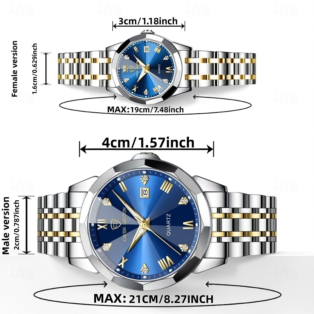 paar horloges, heren &Charmante luxe dameshorloges met strassversiering, kalenderfunctie en nachtverlichting. Modieuze, casual horloges, de perfecte accessoires voor verjaardagen, feestdagen en 2026 - $44.99 –P8