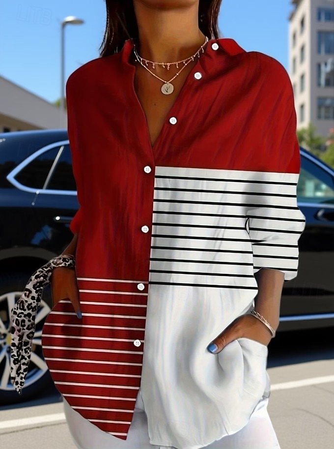 Damskie Koszula Bluzka Niejednolita całość Guziki Nadruk Graficzny Geometryczny Kratka Zabytkowe Tropikalny Codzienny Długi rękaw Kołnierzyk koszuli Zwykłe topy Codzienny Niebieski Czarny Biały Żółty 2026 - $32.99 –P6