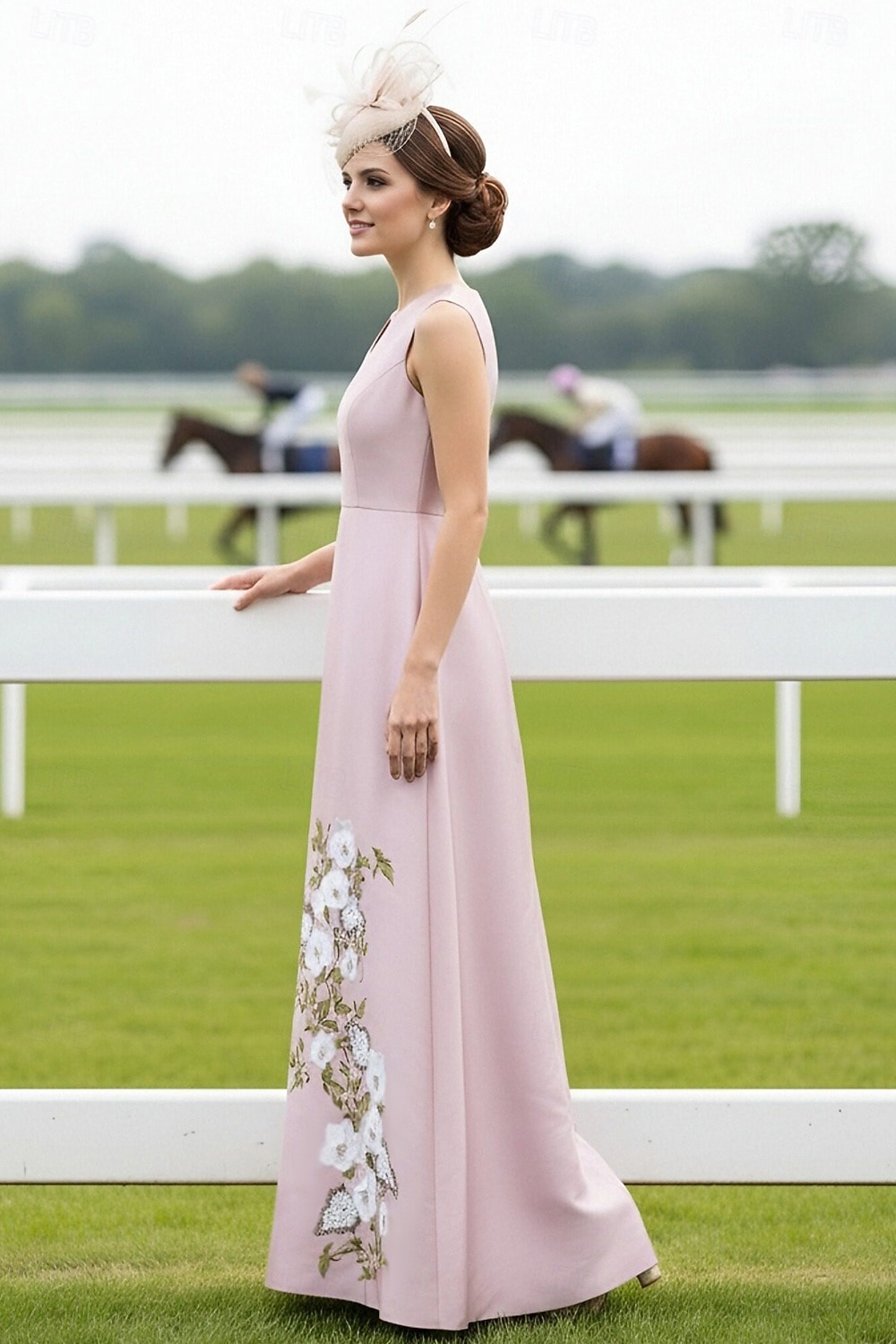 A-Line Floor Length Wedding Guest Dress Formal Dresses Derby Dress Mother of the Bride Dress Sleeveless V Neck Elegant Formal Holiday Kentucky Derby Satin with Print 2026 - $195.99 –P2