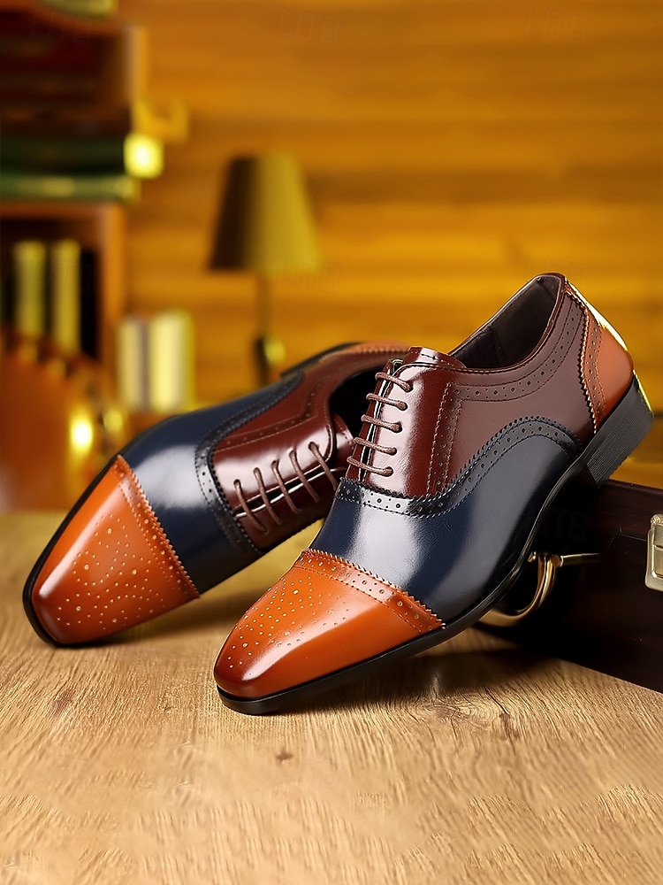 Herenschoenen van imitatieleer voor bruiloften, tweekleurig vetersluitingsdesign, perfect voor de bruidegom en zijn getuigen. 2026 - $54.99 –P6