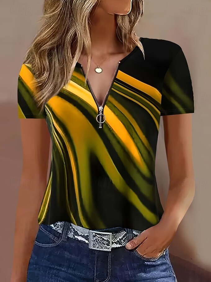 Damskie Podkoszulek Kolorowy blok Quarter Zip Graficzny Geometryczny Tropikalny Moda Hawajskie Krótki rękaw Półgolf Zwykłe topy Ślub na plaży Codzienny Sport Żółty Czerwony Lato Wiosna 2026 - $21.99 –P2