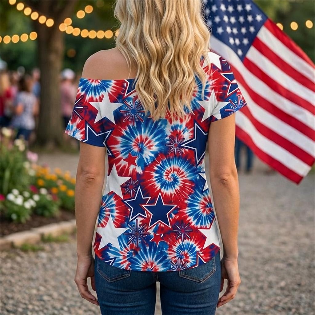 250º Aniversário EUA Retro Vintage Anos 80 Japonesa/Curta Assimétrico Mangas curtas Fantasia Mulheres 4 de julho Dia da Independência Adulto Camiseta de 2026 por $18.99 –P2