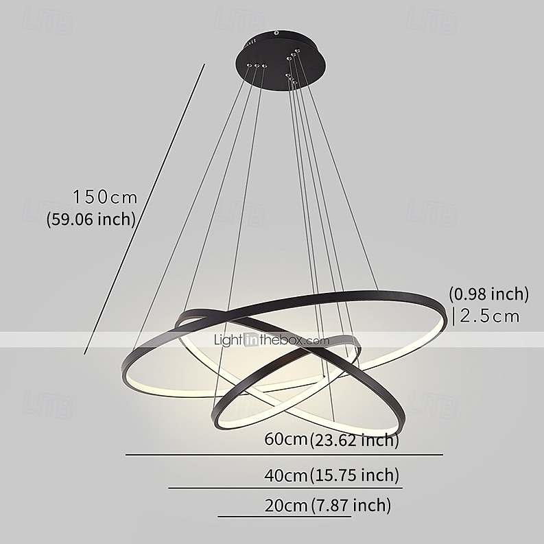 3 luci 80/60/40/20 cm lampada a sospensione led in metallo acrilico anello cerchio design finiture verniciate 90w / 113w 3 anelli 4 anelli dimmerabile con telecomando del 2026 a $249.99 –P13