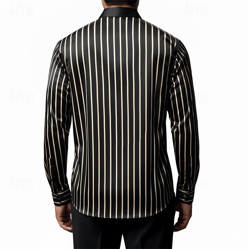 Homens Camisa Social Blusa de cetim Saia camisa de botão Camisa de formatura Tiras verticais O negócio Casamento Preto Vinho Azul Marinha Verde Manga Longa Aberto para a Lateral Todas as Estações de 2026 por $31.99 –P6