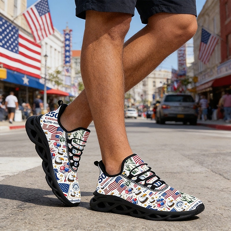Sneakers voor heren ter ere van het 250-jarig jubileum van de Verenigde Staten – patriottisch design met comfort en duurzaamheid, ideaal voor muziekfestivals, Onafhankelijkheidsdag en casual dagelijks gebruik. 2026 - $42.99 –P1