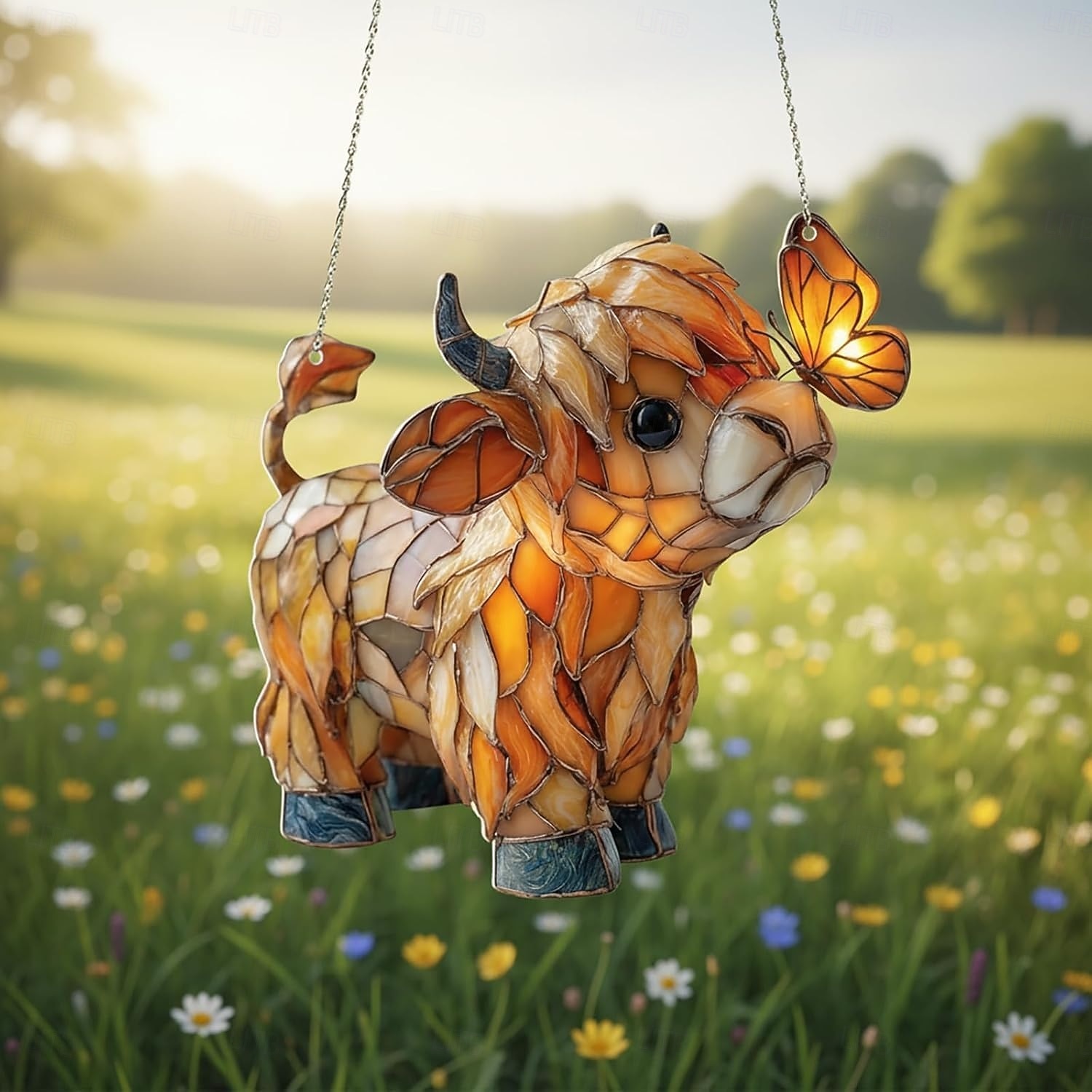 לוכד שמש של פרפר פרה בהילנד, תליית חלון אקרילית, קישוט לוכד שמש של חיות משק לבית, לחדר שמש, לגינה, מתנה לאוהבי פרות 2026 - $11.99 –P3