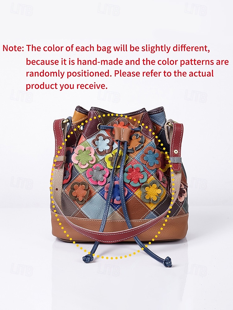 Women's Bohemian Leather Bucket Bag, Multicolored Floral Design, Versatile Wear, Adjustable Shoulder Straps, Perfect for Casual Daily Use 2026 - $54.99 –P10