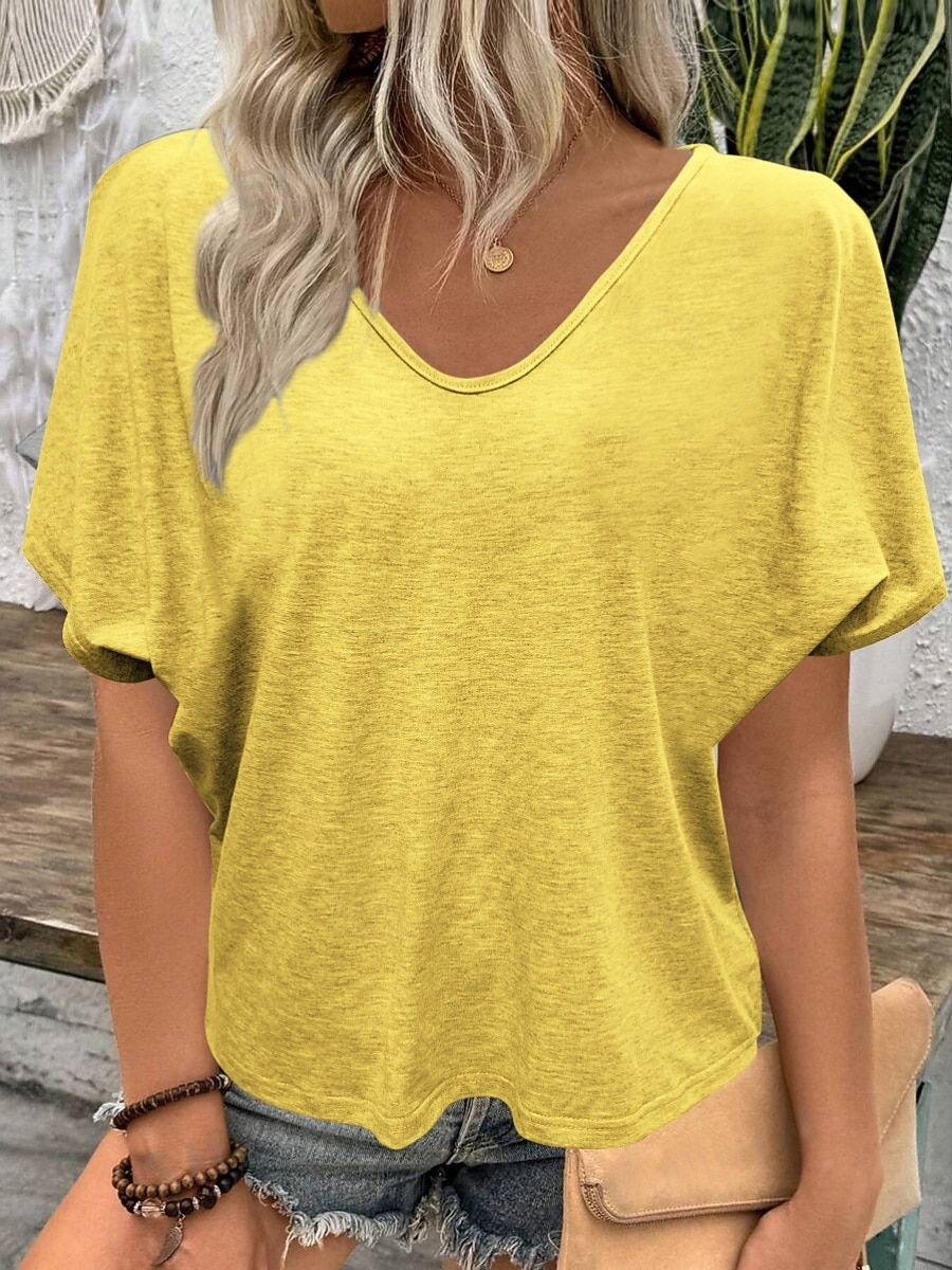 Γυναικεία Πουκάμισο Μπλούζα Σκέτο Στυλάτο Κλασσικό Μοντέρνα Κοντομάνικο Λαιμόκοψη V Κανονικά μπλουζάκια Καθημερινά Αργίες Εξόδου Θαλασσί Μαύρο Λευκό Κίτρινο Ανθισμένο Ροζ Καλοκαίρι Άνοιξη 2026 - $19.99 –P1