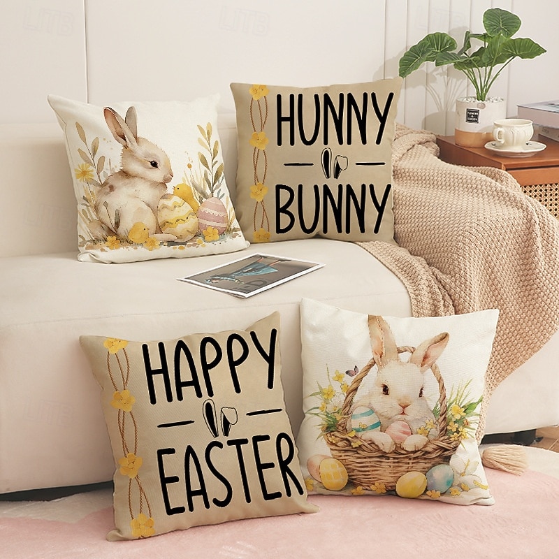 Set of 4 Easter Happy Egg Bunny Pillow Covers Linen Throw Cushion Covers Spring Holiday Decorative Sofa Pillow Covers 2026 - $17.99 –P1