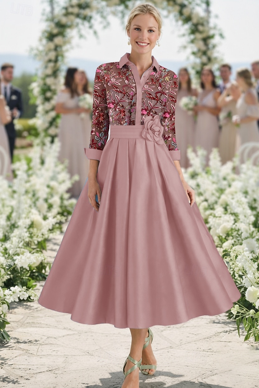 shirt dress ball gown A-Line Evening Gown Elegant Dress Formal Floor Length 3/4 Length Sleev   JiMiss Dresses