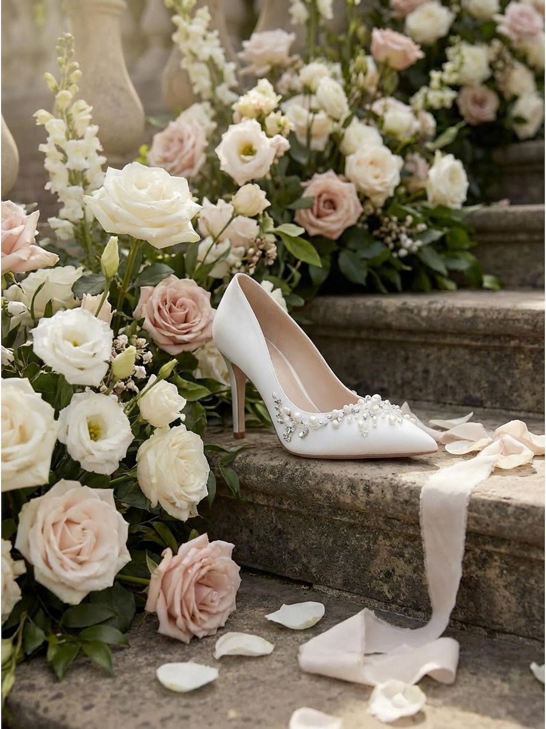 Dámské bílé špičaté boty na vysokém podpatku s květinovou výšivkou - elegantní svatební lodičky pro městské svatby 2026 - $54.99 –P1