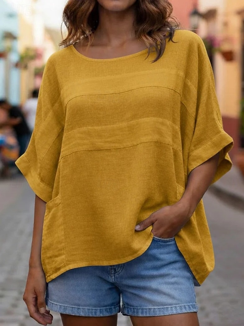 Per donna Blusa Tinta unica Elegante Casual Mezza Manica Girocollo Top Regolari Quotidiano Blu Bianco Giallo Rosso Blu marino Estate Primavera del 2026 a $27.99 –P4