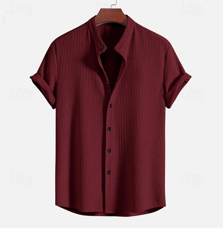 Men's Shirt Summer Shirt Beach Wear Corduroy Shirt Navy Blue Short Sleeve Plain Stand Collar Mandarin Collar Henley Casual Daily Clothing Apparel Fashion Casual Comfortable Smart Casual 2026 - E£1355.38 –P12