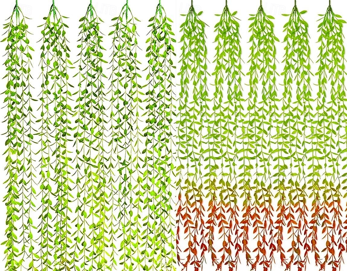10 ks umělých vinných rév, závěsný břečťan, umělá smuteční vrba, zeleň, listy, plastové rostliny, umělá vinná réva, pro vnitřní a venkovní nástěnné košíky, svatební dekorace, hostina 2026 - $15.99 –P1
