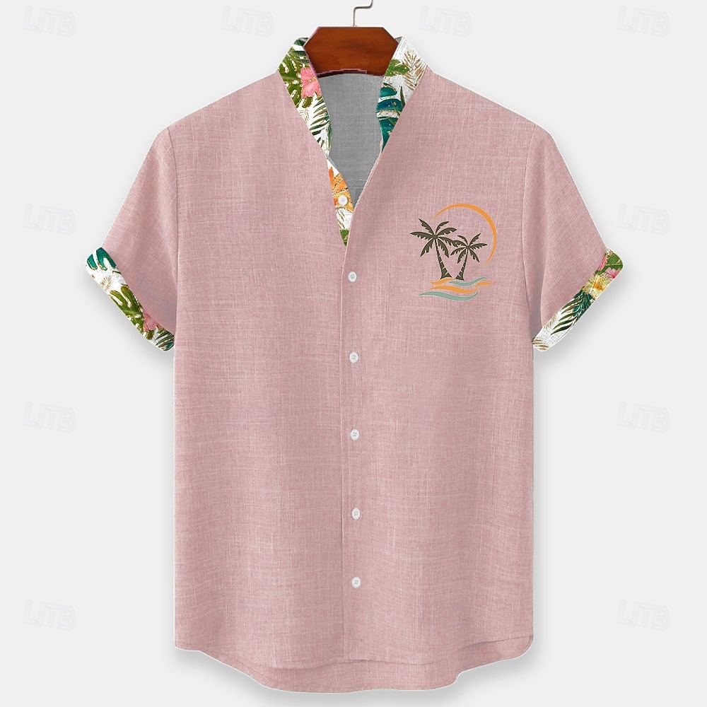 Herren Kokospalme Tropische Pflanzen Blumen Sommer Hawaiihemd Knopfhemd Stehkragenhemd Kurzarm Hawaiianisch Strandurlaub Sommer Frühling Mandarinkragen 3D-Druck Leinenähnliches Hemd Blau Rosa Grün 2026 - $25.99 –P4