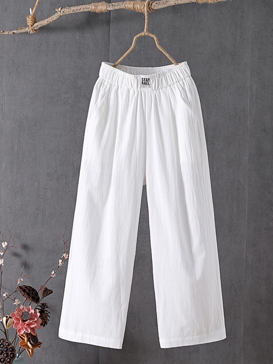 Női Pamut vászon nadrág Nadrág Alkalmi nadrág Egyenes Szabadság Divat Utcai sikk Bokáig érő Magas derék Sima Zseb Rugalmas derék Lélegzési képesség Kényelmes Nem elasztikus Napi Vakáció Utca Fekete 2026 - $9.49 –P1