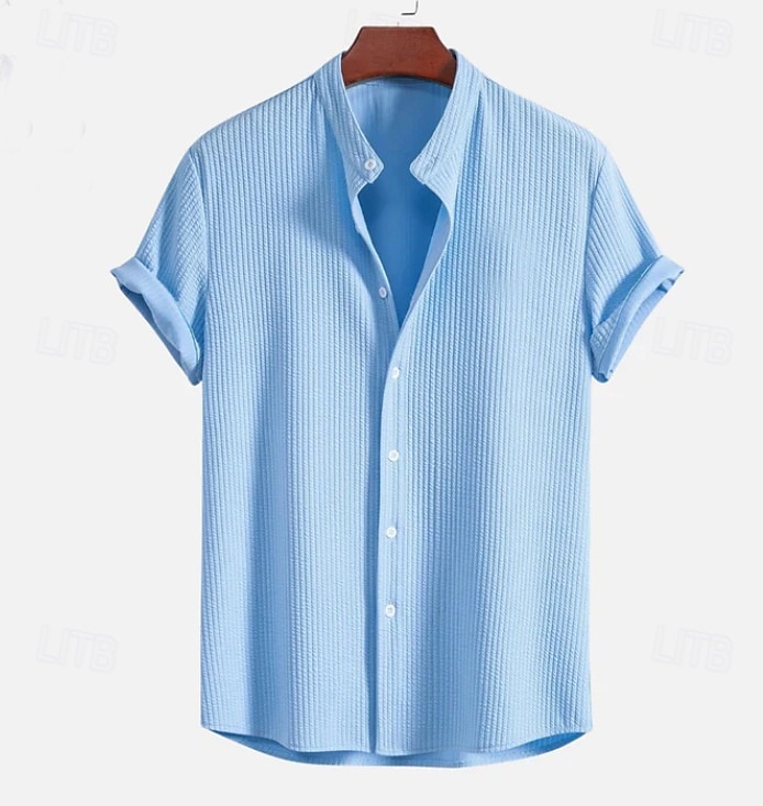 Men's Shirt Summer Shirt Beach Wear Corduroy Shirt Navy Blue Short Sleeve Plain Stand Collar Mandarin Collar Henley Casual Daily Clothing Apparel Fashion Casual Comfortable Smart Casual 2026 - E£1355.38 –P2