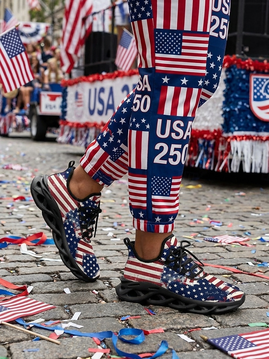 USA:s 250-årsjubileum Herr America atletiska sneakers - USA-flagga tryck lätta löparskor Dämpad sula patriotiska träningsskor för 4 juli firande parader 2026 - $42.99 –P4