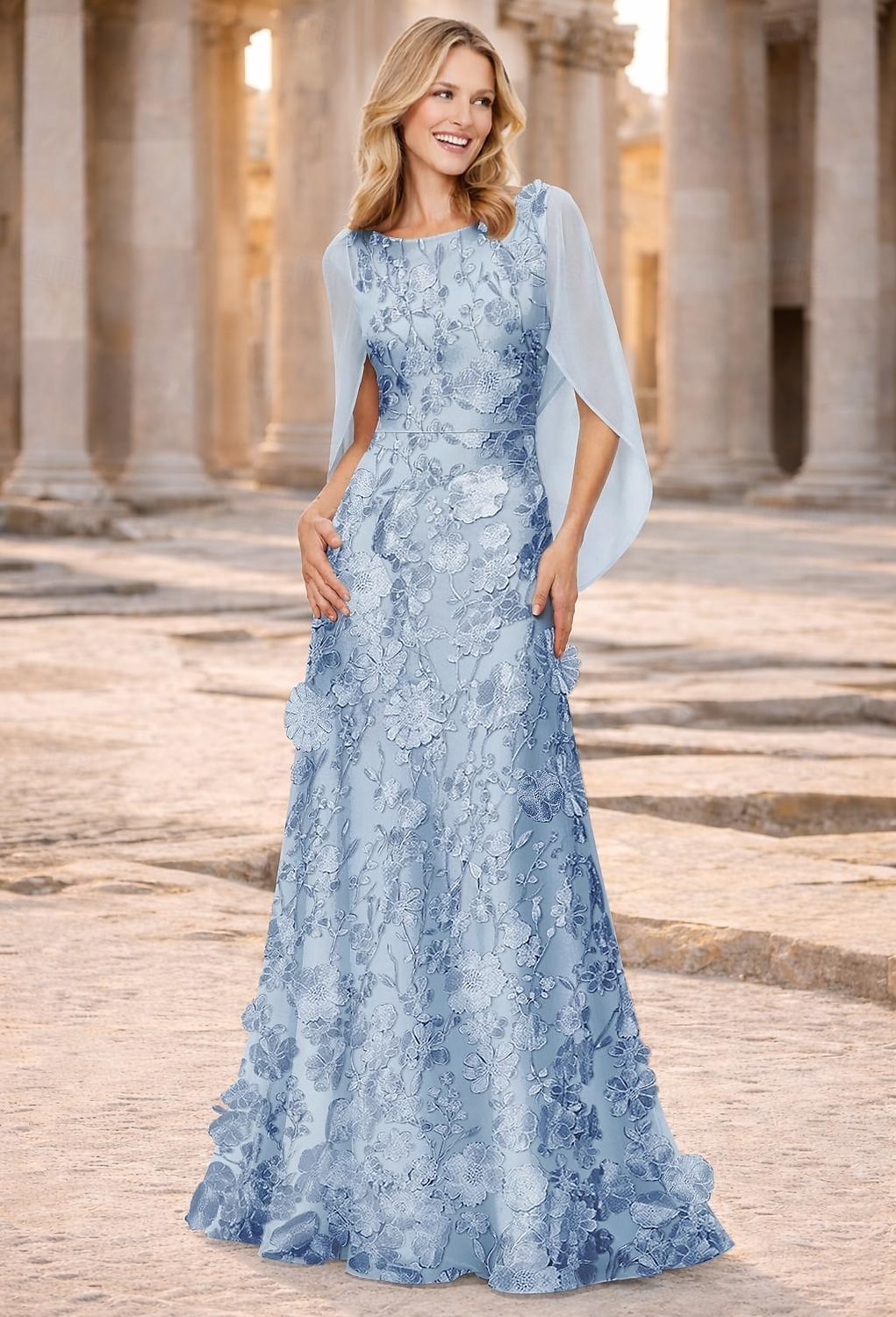 A-Linie Bodenlang Kleid für Hochzeitsgäste Chiffonkleid Brautmutterkleid Ärmellos U-Boot-Ausschnitt Elegant Vintage Einfach Formell Chiffon Spitze Schals mit 3D-Blumen Stickerei Applikationen 2026 - $194.99 –P1