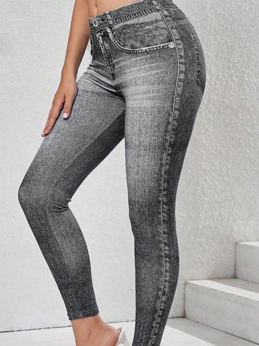 Women's Jeans Leggings Jeggings Vacation Streetwear Casual Full Length Medium Waist Plain Pocket Elastic Waistband Comfy Comfort High Elasticity Daily Home Outdoor Blue Sapphire Blue Ocean Blue Grey 2026 - $13.99 –P13