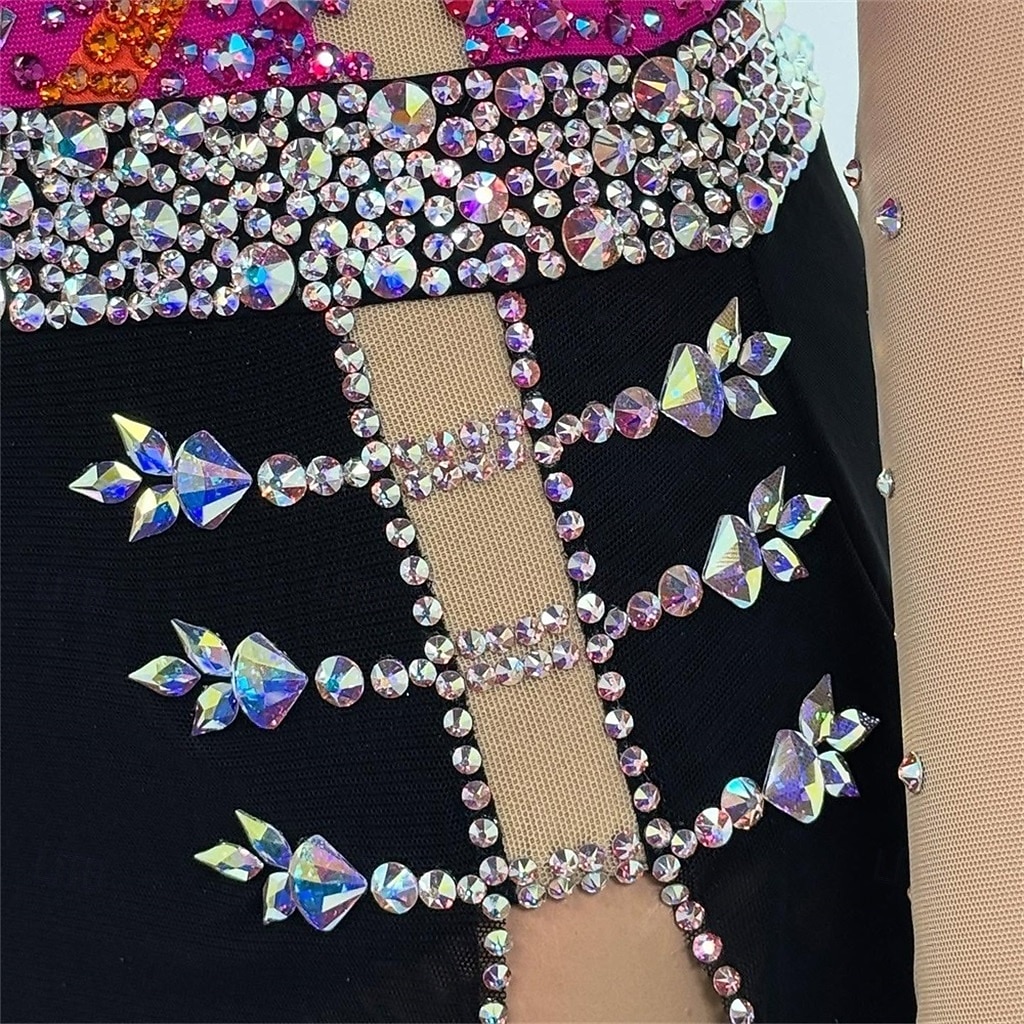 Eiskunstlaufkleid Mädchen Eislaufen Kleid Rosenrot Patchwork Offener Rücken Dehnbar Training Wettbewerb Eiskunstlaufkleidung Klassisch Kristall / Strass Langarm Eislaufen Eiskundstlauf 2026 - $333.09 –P4