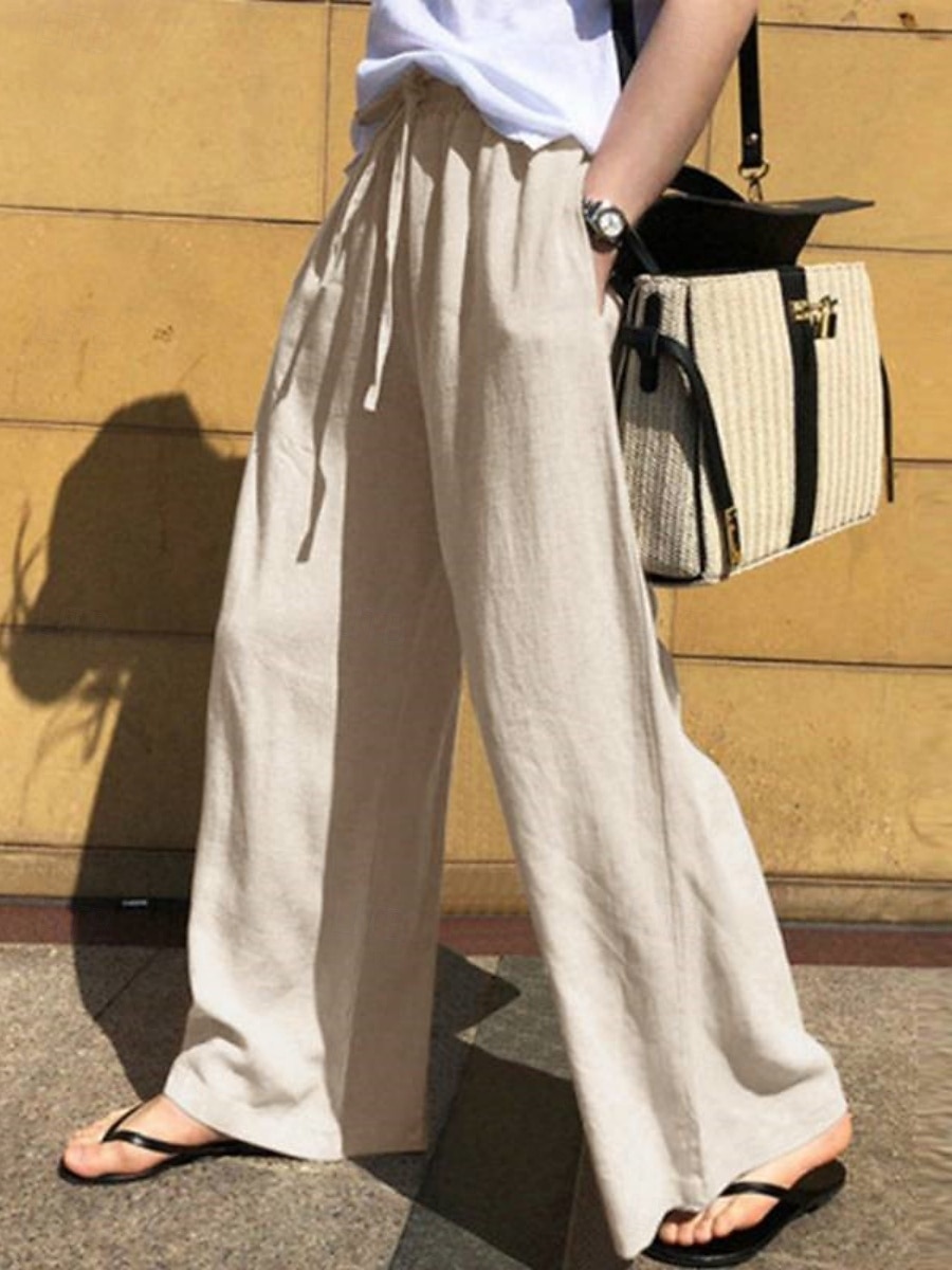 Damen Kunstbaumwollleinen Weites Bein Chinos Sommerhose Urlaub Mode Streetwear Volle Länge Hohe Taille Einfach Tasche Elastischer Bund Bequem Komfort Weich Dehnbar Täglich Outdoor Straße Marineblau 2026 - $22.99 –P3