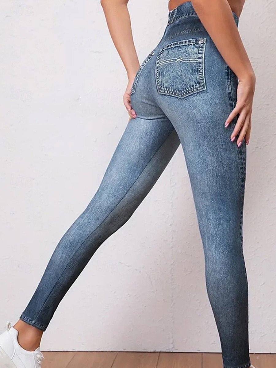 Women's Jeans Leggings Jeggings Vacation Streetwear Casual Full Length Medium Waist Plain Pocket Elastic Waistband Comfy Comfort High Elasticity Daily Home Outdoor Blue Sapphire Blue Ocean Blue Grey 2026 - $13.99 –P10