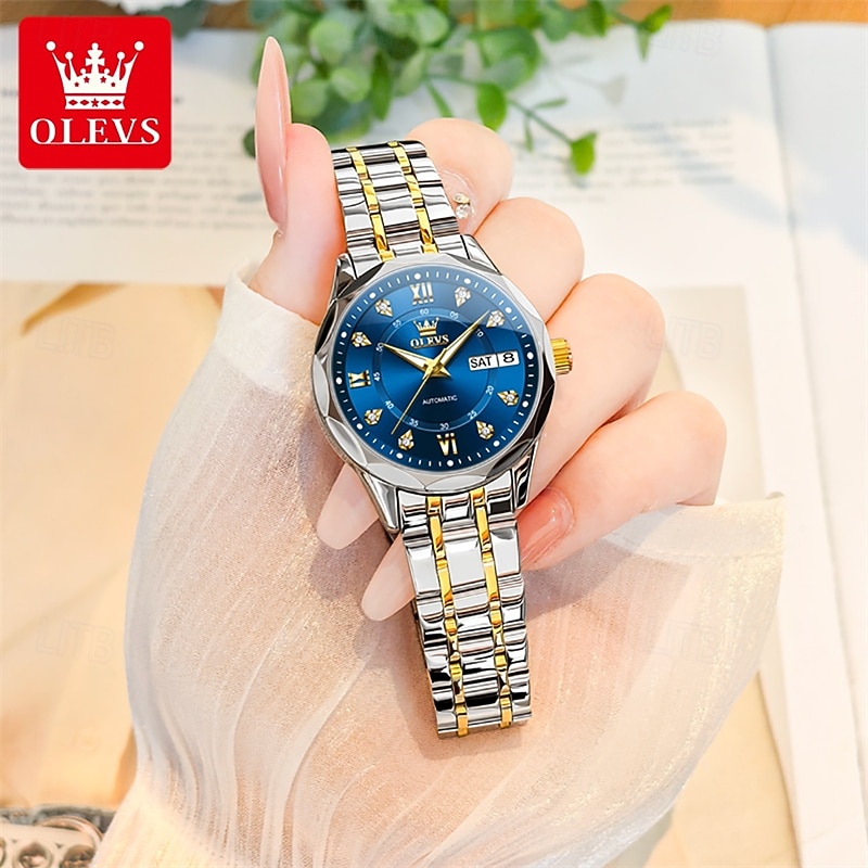 New Olevs Brand Ladies' Business Watch With Luminous Display, Calendar And Week Indication, Fully Automatic Mechanical Movement, Diamond-Set Rhombus Shape, Water-Resistant, Suitable For Casual And Spo 2026 - $94.99 –P15