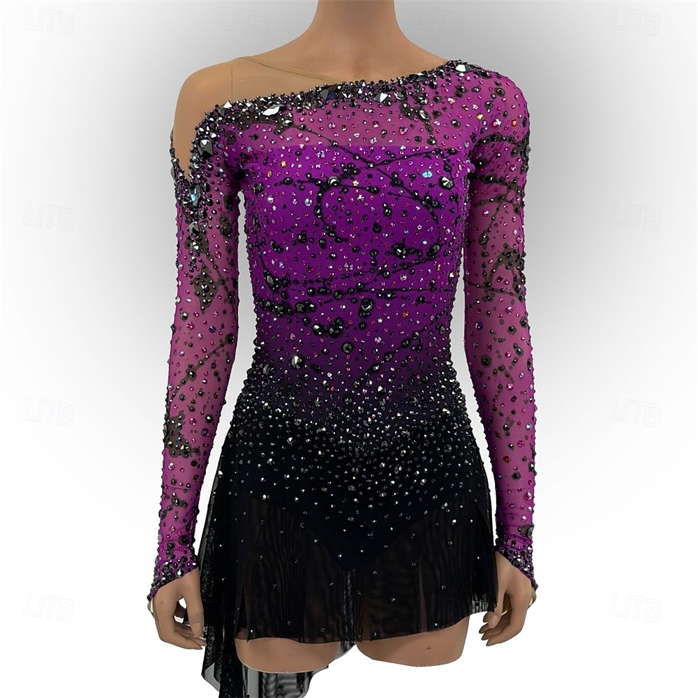 Abito da pattinaggio artistico Per donna Pattinaggio sul ghiaccio Vestito Lilla Patchwork Schiena aperta Elasticizzato Allenamento Competizione Vestiti da pattinaggio sul ghiaccio Classico Cristallo del 2026 a $378.79 –P2