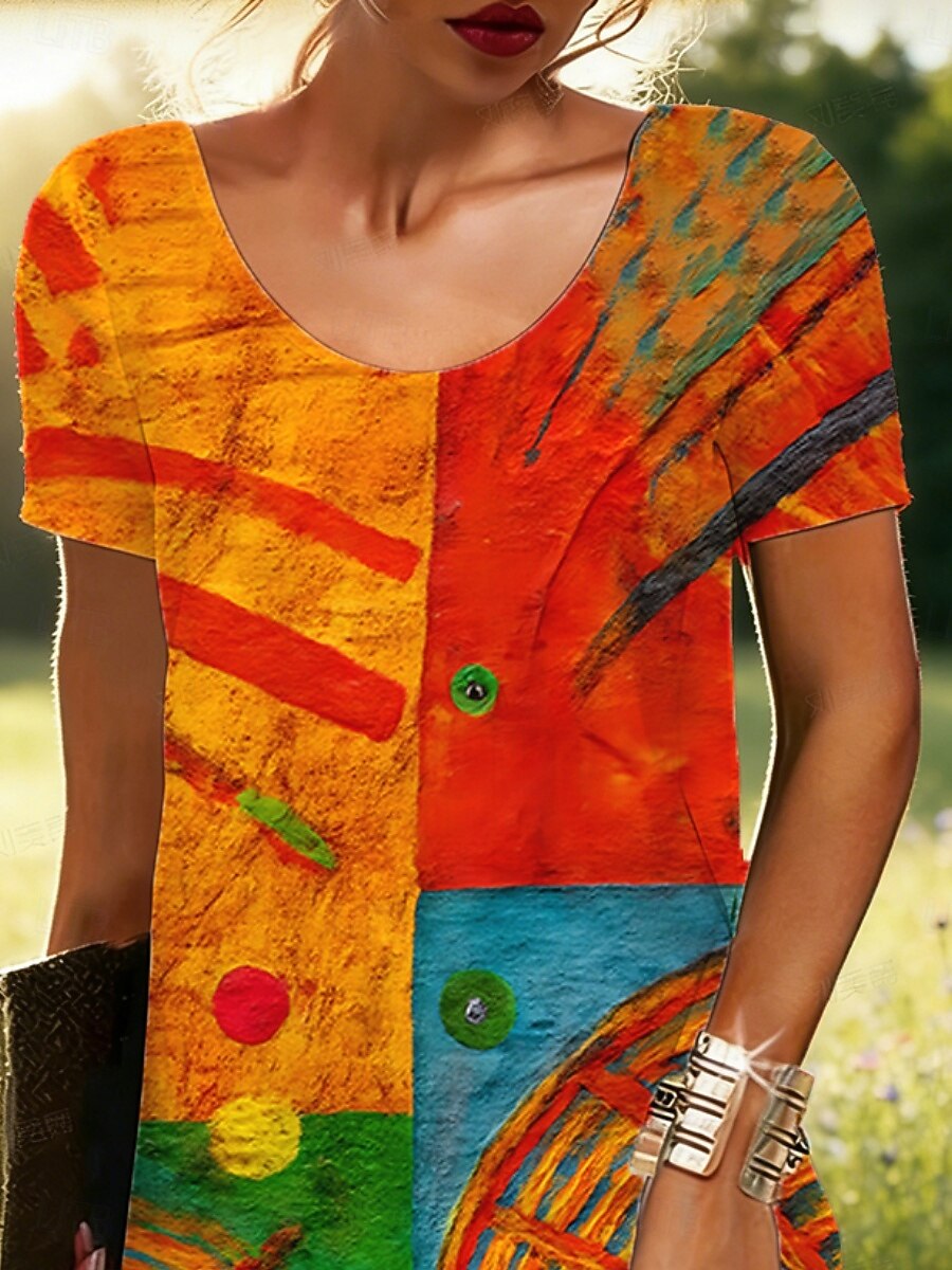 Per donna Mini Abito Abito Boho Vestito Casual Vestito T-Shirt Vintage Quotidiano All'aperto Vacanza Vestibilità regolare Grafico Multicolore Manica Corta Girocollo Rosso Estate Primavera del 2026 a $24.99 –P2