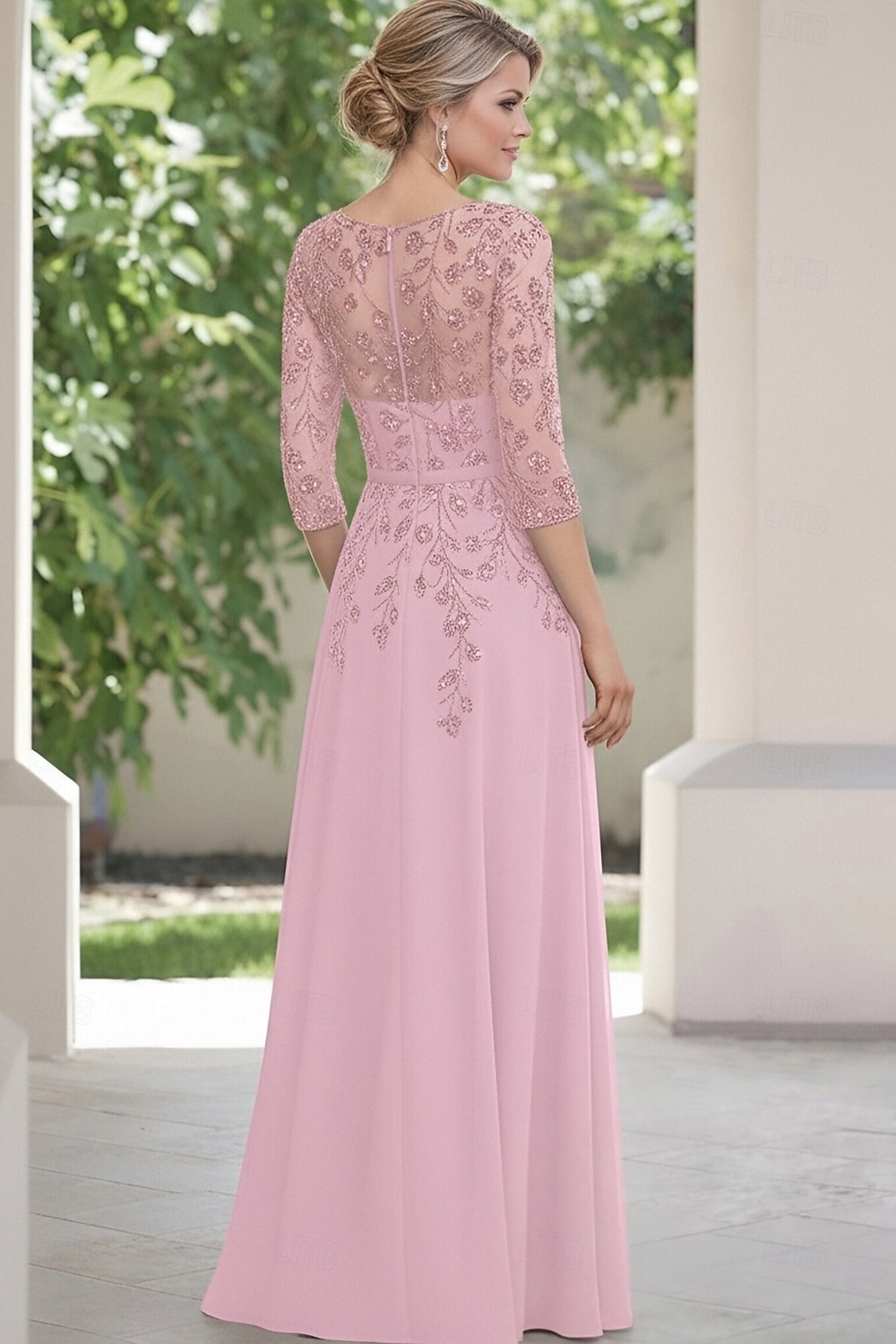 A-Line Floor Length Mother of the Bride Dress 3/4 Length Sleeve Boat Neck Elegant Vintage Embellished Formal Chiffon Lace with Beading Cascading Ruffles 2026 - $183.99 –P2