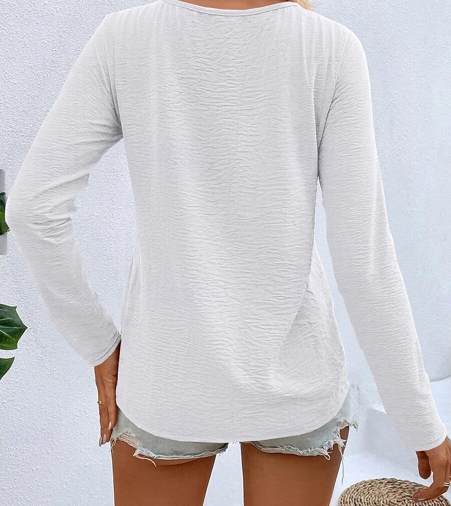 Dámské Tričko Tlačítko Přední S texturou Pevná barva Módní Na běžné nošení Dlouhý rukáv Do V Dlouhé topy Denní Jdeme ven Tmavěhnědá Travní zelená Černá Bílá Rubínově červená Jaro Podzim 2026 - $21.99 –P4