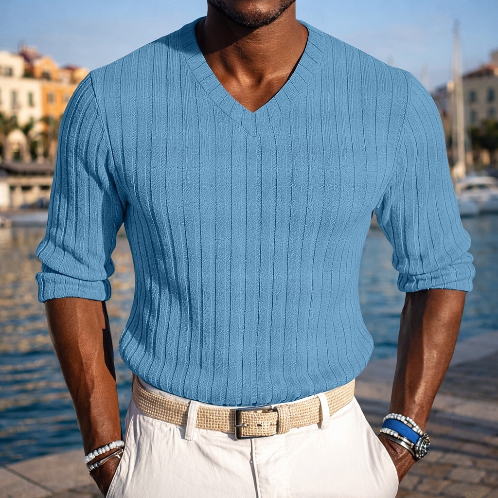 Homme T-shirt Débardeur Musclé T-shirt en tricot côtelé Chemise à Manches Longues manche longue Col en V Printemps Automne Hiver Uni Bande de Fosse Mode Designer Basique Tricot Occasionnel Vacances de 2026 ? $18.99 –P8