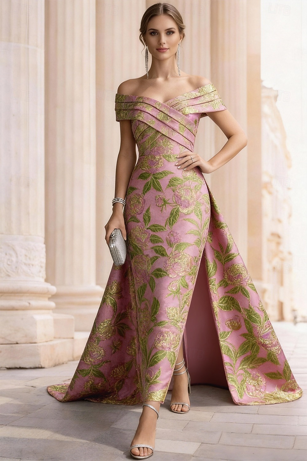 A-الخط طول الأرض فساتين السهرة فستان سهرة مع تنورة خارجية الزي الرسمي أنيق ستايل المشاهير حريري بدون كم دون الكتف حفلة في الحديقة زفاف قماش الجاكار مع طيات 2026 - $197.99 –P4