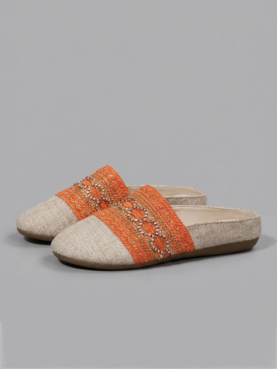 muli ricamati bohémien arancioni da donna - slip-on etniche in tela di lino per picnic estivi, vacanze &passeggiate in spiaggia del 2026 a $18.99 –P2