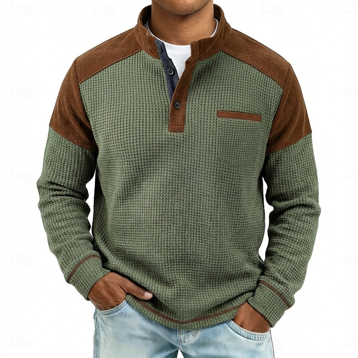 Per uomo Maglietta Waffle Maglietta Maglia Henley a nido d'ape Manica Lunga Henley Primavera & Autunno Tinta unica Patchwork Tradizionale / Vintage Casual Blocco di colore Puro Casuale Casa All'aperto del 2026 a $22.99 –P5