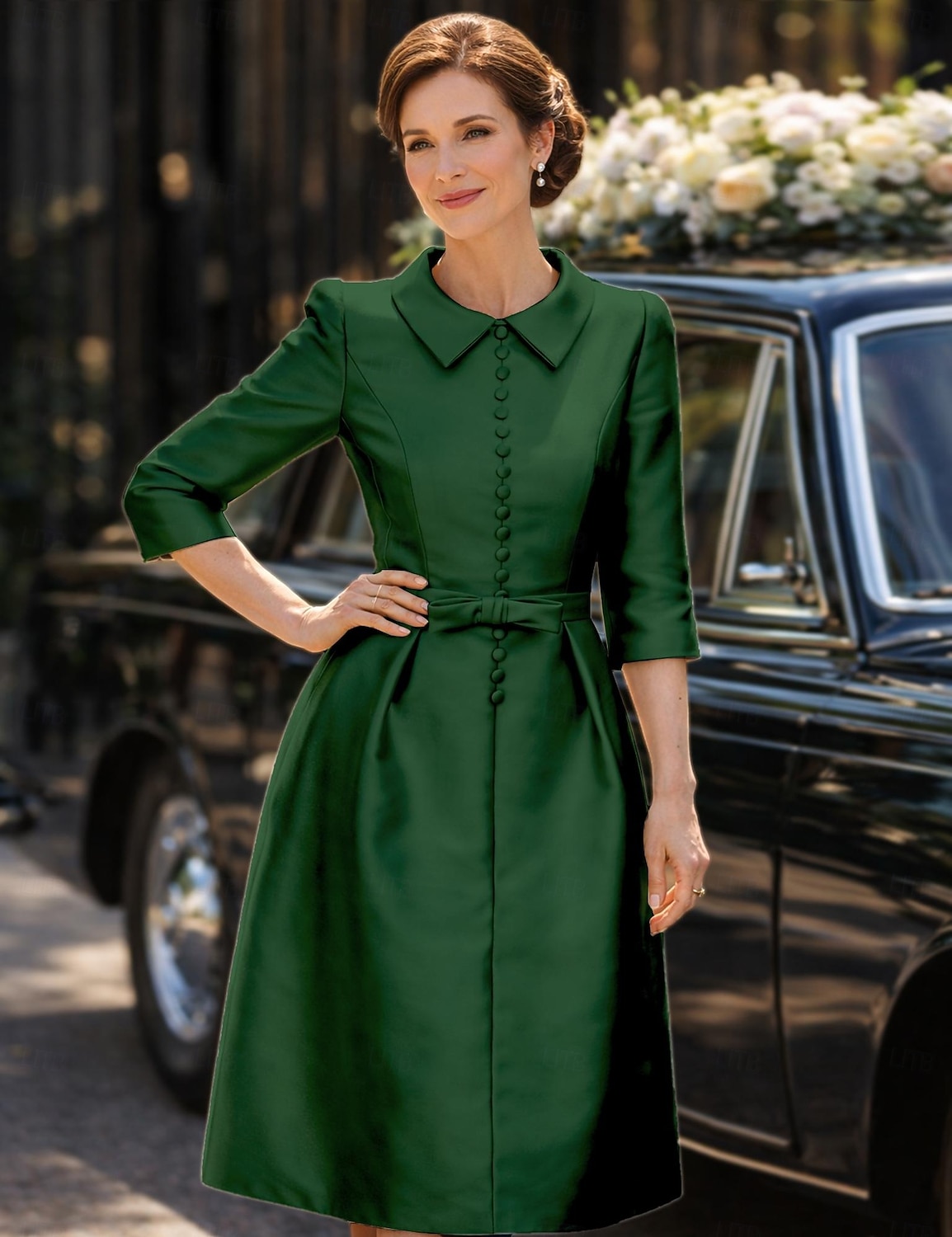 Schlauchkleid Knielang Partykleid Cocktailkleid Kleid für Hochzeitsgäste Brautmutterkleid Dreiviertelarm Hemdkragen Elegant Minimalistisch Hochzeitsgast Cocktailparty Formeller Abend Stretch Satin mit 2026 - $126.99 –P10