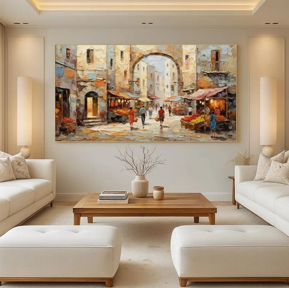 kézzel készített olajfestmény vászon faldekoráció építészet utcakép lakberendezéshez keret nélküli, feszítetlen festmény 2026 - $87.99 –P4